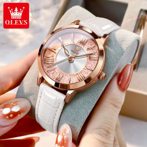 OLEVS นาฬิกาผู้หญิง กันน้ำ 100%ใหม่ ของแทั สายหนัง ส่องสว่าง แฟชั่น นาฬิกาข้อมือ