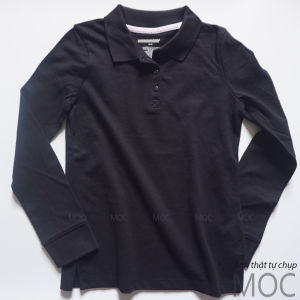 (16-55kg) Áo polo dài tay bé gái thun cá sấu màu trắng xanh navy đen xuất dư (Áo thun cá sấu dài tay cho bé on)