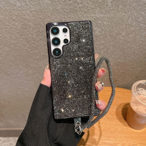 Luxury Diamond Bling Leather Phone Case For Samsung S25 Ultra S24 Plus S23 S22 S21 S25U Bling Glitter Protection Cover Strap