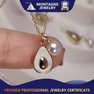 Montagne Jewelry 18k Pure Gold Pendant Avocado Design Fine Jewellery Natural 5mm Akoya Pearl Pendant Gold Necklace