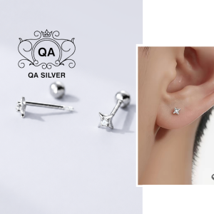 Khuyên tai bạc 925 ngôi sao nháy chốt bi vặn bông nam nữ S925 STAR QA SILVER Earrings EA260303