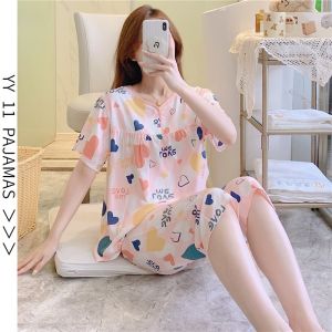 COD YY new cotton and silk short-sleeved pajamas for womens summer students air-conditioned clothes mothers foreign style sweet cotton silk loungewear thinGFDAGFDAA
