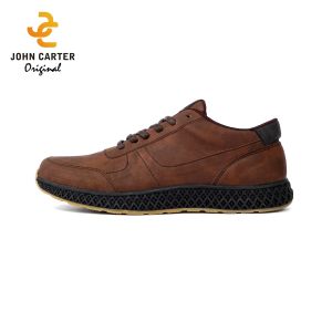 John Carter Neacal Coklat Sepatu Sneakers Kerja Modern Pria Kulit Sintetis