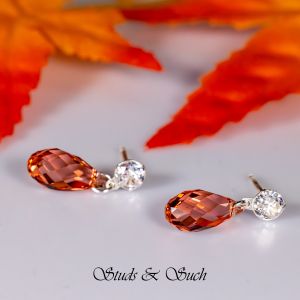 [Studs & Such] 925 Silver Feminine Drop Earrings With Genuine Austrian Briolette Crystal & Cubic Zirconia
