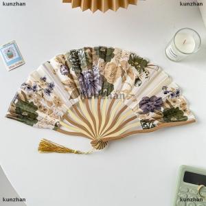 [COD] kunzhan Chinese Japanese Style Silk Fan Folding Fan Wedding Fan Art Gifts Dance Hand Fan Vintage Bamboo Folding Hand Held Flower Fan