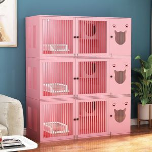 Solid Wood Cat Condo Three Layers Cat House Domestic Cat Cage Luxury Cat Villa All-season