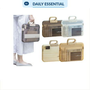 【DAILY ESSENTIAL】 Portable Document Box / Documents Stationery Storage Case / A4 Folder With Lock Handle / File