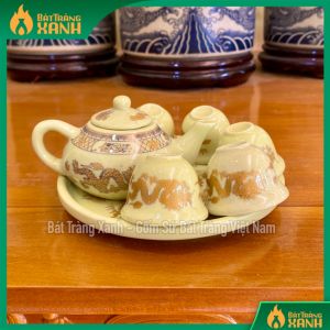 Bộ Ấm Chén Thờ Bát Tràng Màu Ngà Vàng Loại I - Ấm Chén Cúng Mini 1 ấm 5 chén 1 đĩa