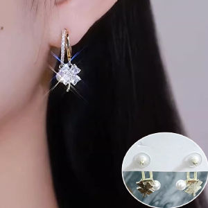 Pink Zircon and Pearl FourLeaf Clover Earrings