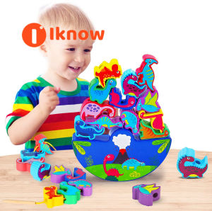 I Know ไดโนเสาร์ซ้อน Lacing ของเล่นสำหรับ2ปีไดโนเสาร์ไม้บล็อกตัวต่อไม้ของเล่นมอนเตสซอรี่สำหรับ3 4 5 6 7ปีของขวัญสำหรับเด็กชายหญิงของเล่นอีสเตอร์ของเล่นเพื่อการศึกษาเกมอายุ2-4ปี