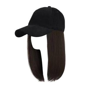 หมวกเบสบอลสาวที่มีวิกผมที่ยืดผมสติกเกอร์ติดรถยนต์สำหรับถ่ายภาพวันหยุดที่ยืดผมผมตรงสำหรับต่อที่สง่างาม