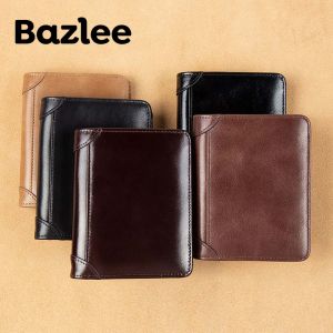 Bazlee Classic Genuine Leather Wallet Card Holder Men Brand RFID Slim Mini Wallet Small Money Bag Men Purses