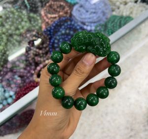 สร้อยแขนหยกอาบน้ำพร้อมปี่เซียะหยกอาบน้ำ โทนหินมอว์ซิทซิท ขนาด8-14มิล