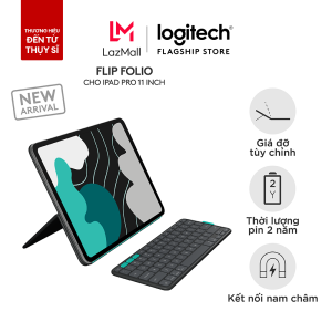 Logitech Flip Folio Bao da kiêm bàn phím cho iPad Pro 11-13 inch (M4 & M5) & iPad Air 11-13 inch (M2 M3 & M4)(Thế hệ thứ 5 - 2024) - Bao da kiêm bàn phím Bluetooth bảo vệ & có thể gấp gọn đa thiết bị
