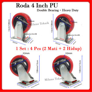 Roda 4 inchi PU (1set:4pcs 2Hidup+2Mati)+Double bearing Troli Heavy Duty taiwan