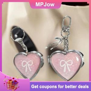 【MPJow】 Y2K Trendy Heart Folding Mirror Keychain Sweet Cool Metal Keyring Makeup Mini Mirror Fashion Bag Pendant Girly Gifts