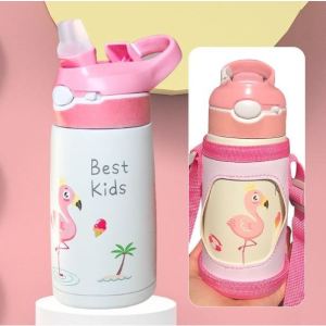 (READY STOCK)Stainless Steel Thermal Flask Kid Straw Water Bottle Thermos Vacuum Bottle 400ml Kanak Air Botol 儿童卡通保温瓶