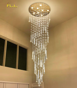 Phube Lighting Modern Crystal Chandelier High Ceiling Chandeliers for Entryway Glam Chandelier Large Raindrop Chandeliers LED Light Fixtures for Staircase Foyer Hallway Living Room