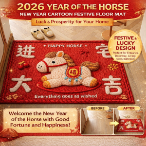 🎉🐴✨2026 Year Of The Horse Doormat Soft Non-Slip Entrance Rug Cute Cartoon New Year Crystal Velvet Mat With Lucky Theme For Home Decor