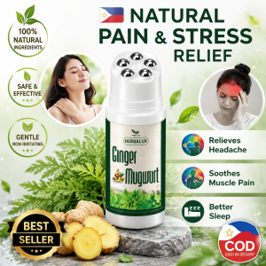 Herbalux Ginger Mugwort Roller Stick100% Natural Herbal Pain & Stress Relief Roll‑onRelieve Headache Muscle SorenessImprove SleepSoothing Body Massage Ball Roller for Home Travel Use