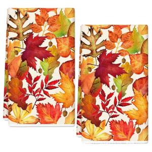 2-Pack Thanksgiving Kitchen Towels - Pumpkin Print Dish Cloths for Holiday Decor Drying Dishes Baking and Autumn Table Setting