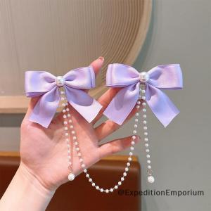 ExpeditionEmporium Pearl Bow Tassel Hair Clip Elegant Solid Color Hair Claw Children Princess Hairpins Fashion Beauty Hair Accessories