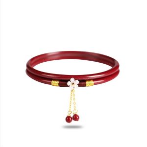 BAIXL Trendy Charm National Style Girls Chinese Style Jewelry Friend Gift Wedding Jewelry Women Bangles Antique Bracelet Stone Bracelet Vermilion Red Bangles