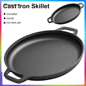 【New Arrival】 Heavy-Duty Cast Iron Skillet Pan Non-Stick Cooking Pot for Pizzas Pancakes and Steaks in Black 32cm