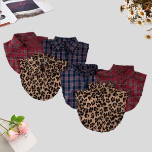 MIRELAE Plaid Leopard Print Faux Shirt Collar Ruffled Design Versatile Style Decorative Half Collar Versatile Half Blouse Type False Collar Insert For Sweater