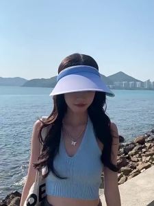Gradient color empty top sun hat for women summer sun protection UV protection large brim sun hat for face protection cycling sun hat.