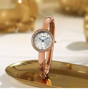 นาฬิกาข้อมือสตรีสายรัดข้อมือแบบเปิดได้นาฬิกาผู้หญิงดูแบบวงกลมหรูกันน้ำได้ทุกวันไม่ซีด