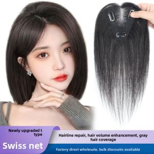 7*9/9*10-25cm Swiss net 100% Human Hair Piece Topper Hair Replacement Cover White Hair Breathable And Lightweight Wig Increase Hair Volume For Woman