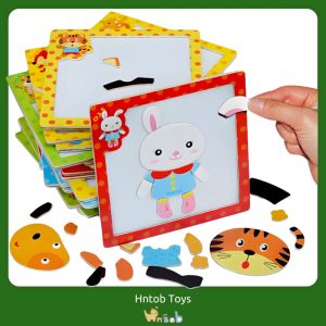 Hntob 15*15cm 2 in 1 Wooden Magnetic Puzzle White Board Kids Toy Education Toy