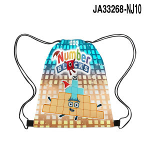 3D New Digital Building Blocks Numberblocks School Bag Drawstring Backpack Pocket Primary and Secondary School Students
