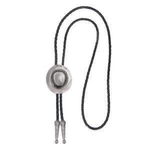 Vintage 3D Cowboy Hat Accented Necktie Adjustable Faux Leather Strap Bolo Tie For Mens Professional Or Leisure Outfit