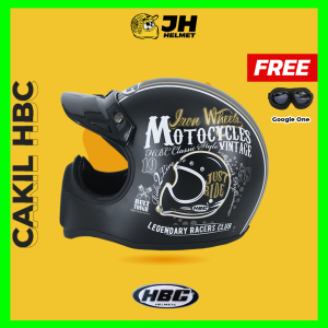 Helm Cakil HBC Just Ride Black Doff + FREE GOOGLE | Helm Retro | Full Face | Jual Helm
