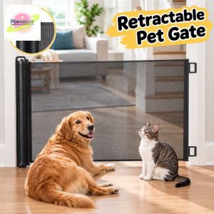 Retractable Mesh Pet Gate Dog Cat Fence Adjustable Expandable Barrier For Doorway Stairs No Drill Easy Install Pet Guard