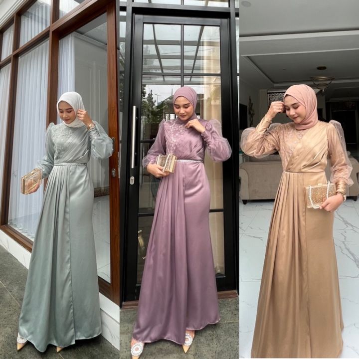 SALWA DRESS TULLE MUTIARA MODEL GAMIS BROKAT TERBARU 2023 SIMPLE