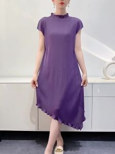 L-763# One Size (45-75kg) Summer Sleeve Vest Womens Pleated Irregular Dress