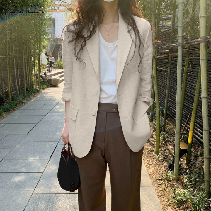 Brown Blazer Casual Blazer Woman ZANZEA Korean Style Women Cotton