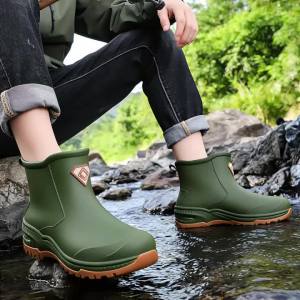 New Men Short Rain Boots Urban Water Boots Non-slip Wear-resistant Wading Boots Mens Trendy Lightweight Waterproof Rubber Shoes