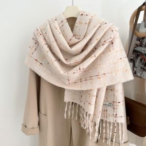 COVIEEZB Dày Khăn choàng len tua rua Phong cách Hàn Quốc Chống gió Khăn quàng cổ Cashmere mùa đông Thời trang Sang trọng Khăn choàng kẻ sọc nữ Nữ