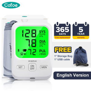 【English Version】Cofoe Rechargeble Upper Arm Blood Pressure Machine Digital Dual User Original High Blood Pressure Monitor with Tricolor Backlight BP Check Monitoring Machine Set Sphygmomanometer 血压测量器量血压器 KF-65Cplus