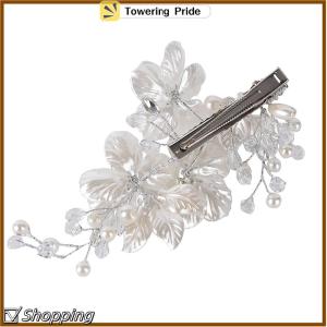 [Towering Pride] Cô dâu pha lê ngọc trai hoa tóc Clip trang sức tóc cưới phụ kiện tóc sang trọng