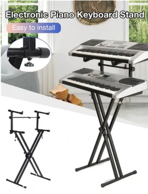 Altamaขาตั้งคีย์บอร์ด ทรง2X มาพร้อมกับขาตั้งคีย์บอร์ด ขา X (ชั้นบน) ( สีดำ ) Stand Keyboard Piano แถมฟรี สายแจ็ค。ขาตั้งคีย์บอร์ด 2 ชั้น ขาคู่ ปรับระดับได้ แข็งแรง ใช้งานง่าย