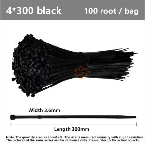 100pcs Multi -Purpose Cable Tie Nylon Wire Heavy Duty White Black(3x100mm To 4x300mm)
