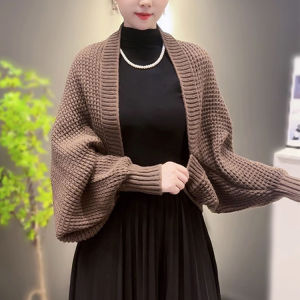 Cashmere Bat Sleeve Knitted Shawl Elegant Lady Plus Size Warm Cardigan Outer