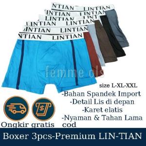 Paket 3 Pcs CD Celana/ Pakaian Dalam Boxer Pria LINTIAN spandek import Premium Murah berkualitas ORI stay at home
