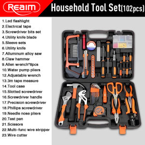 REAIM Professional Hardware Tools Set 9/13/30/62/100/102 PCS Tools Set Hammer Set Hand Saw screwdriver wrench pliers saw electric pen