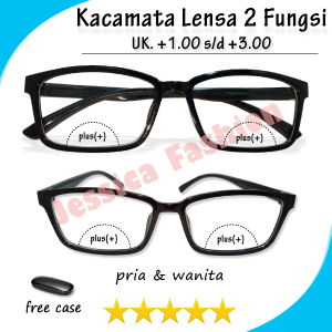 Kacamata Untuk Baca Rabun Dekat & Bisa Untuk Normal Jalan Fullrim Bingkai Hitam Lensa Bening Cocok Untuk Pria Wanita Ukuran +1.00 s/d +3.00